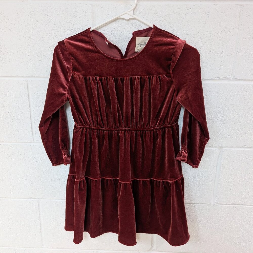 Vignette Girls Red Velvet Long Sleeve Dress, 7